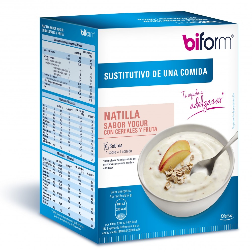 Natillas yogur y cereales 6 sobres. sustitutivo comida BIFORM